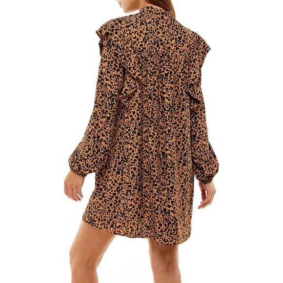 NWT WAYF Womens Pierce Leopard Long Sleeve Mini Dress Small Mock Neck Pockets - Picture 2 of 14